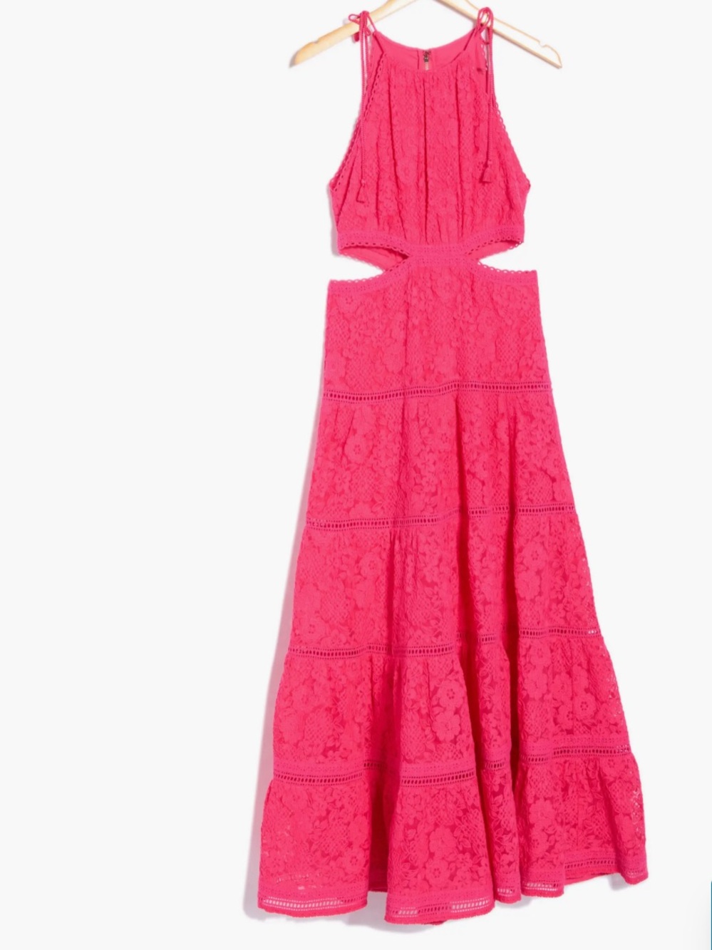 Alice + Olivia Hot Pink Lace Halter Maxi Dress with Cutouts - Picture 3 of 6